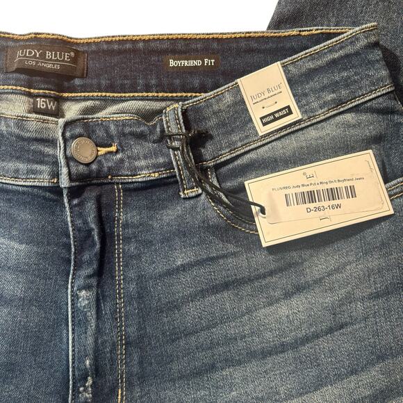 Judy Blue Boyfriend Jeans Women's 16W High Rise Relaxed Fit Ripped Stretch Denim - Picture 13 of 15